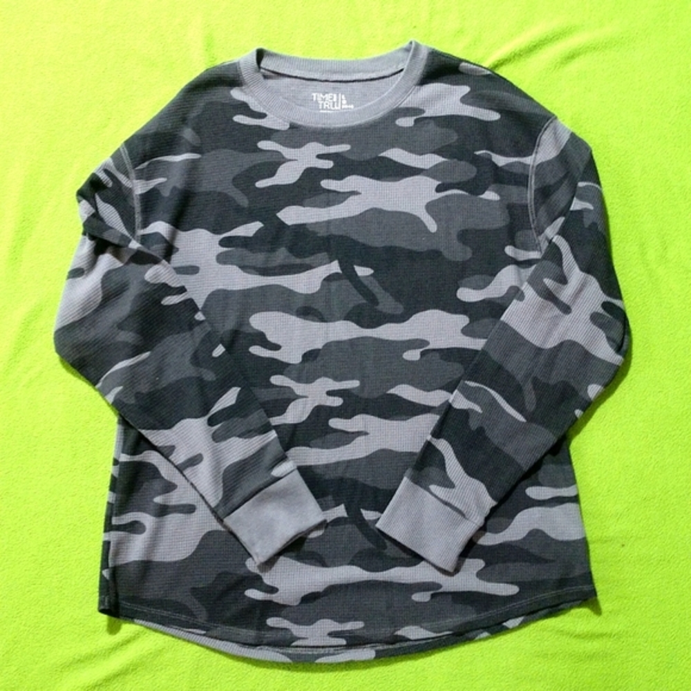 Time and Tru Boys Large (12-14) Thermal Long Sleeve Shirt Grey and Black…